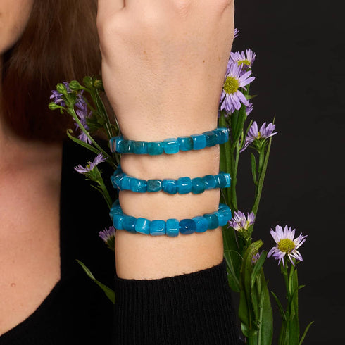 Quartz bleu | Argent | Bracelet macramé caillou pierre gemme